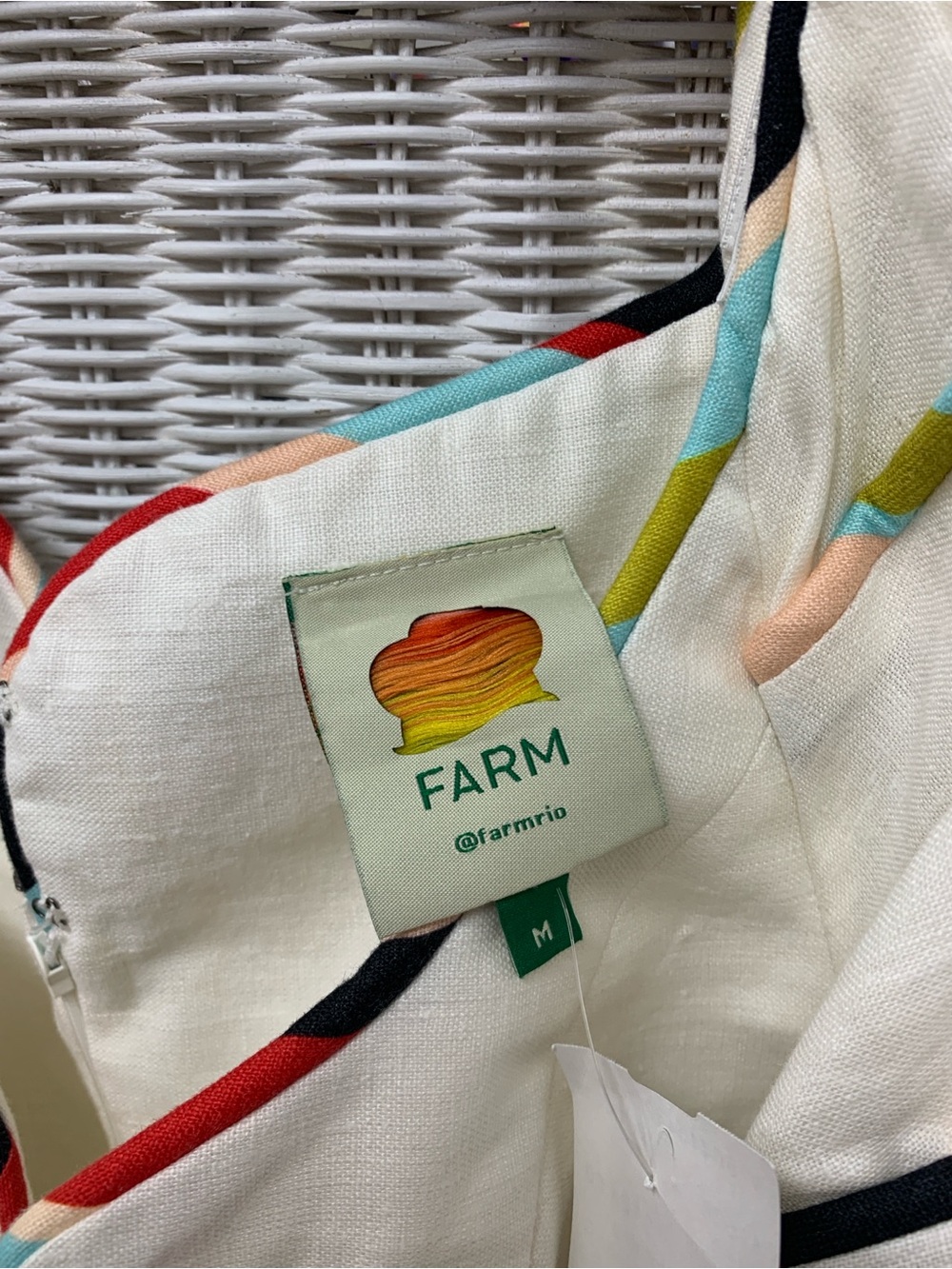 FARM Rio Cream Linen Puff-Sleeve Dress with Multicolor Trim - Picture 2 of 3